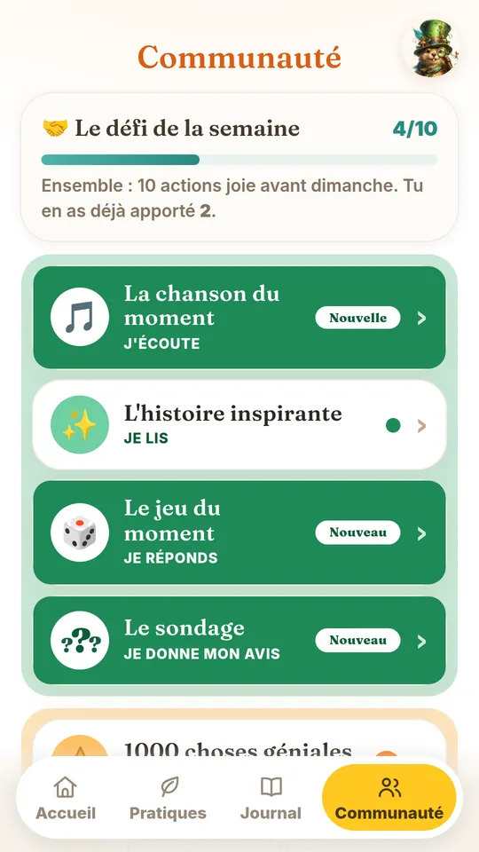 Communauté de l'application Joie et défi de la semaine